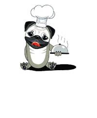 a pug dog in a chef hat holding a plate